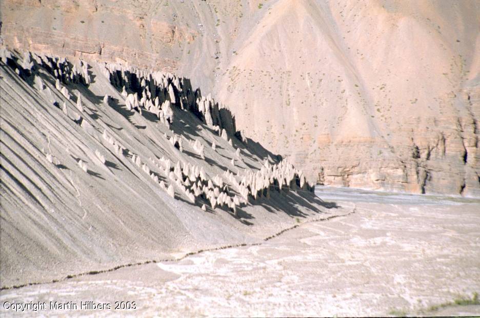Indian Himalayas : Tabo - Kaza / Wind erosiona long the Spiti. Click to see full size image