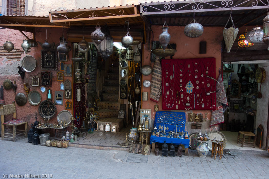 Morocco High Atlas and Jebel Sahro: 1/4 Marrakesh / Shop in Marrakesh Soukh. Click to see full size image