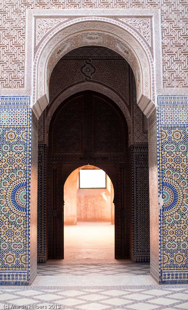 Morocco High Atlas and Jebel Sahro: 25/3 Toufliat - Telouet / Telout Kasbah interior. Click to see full size image